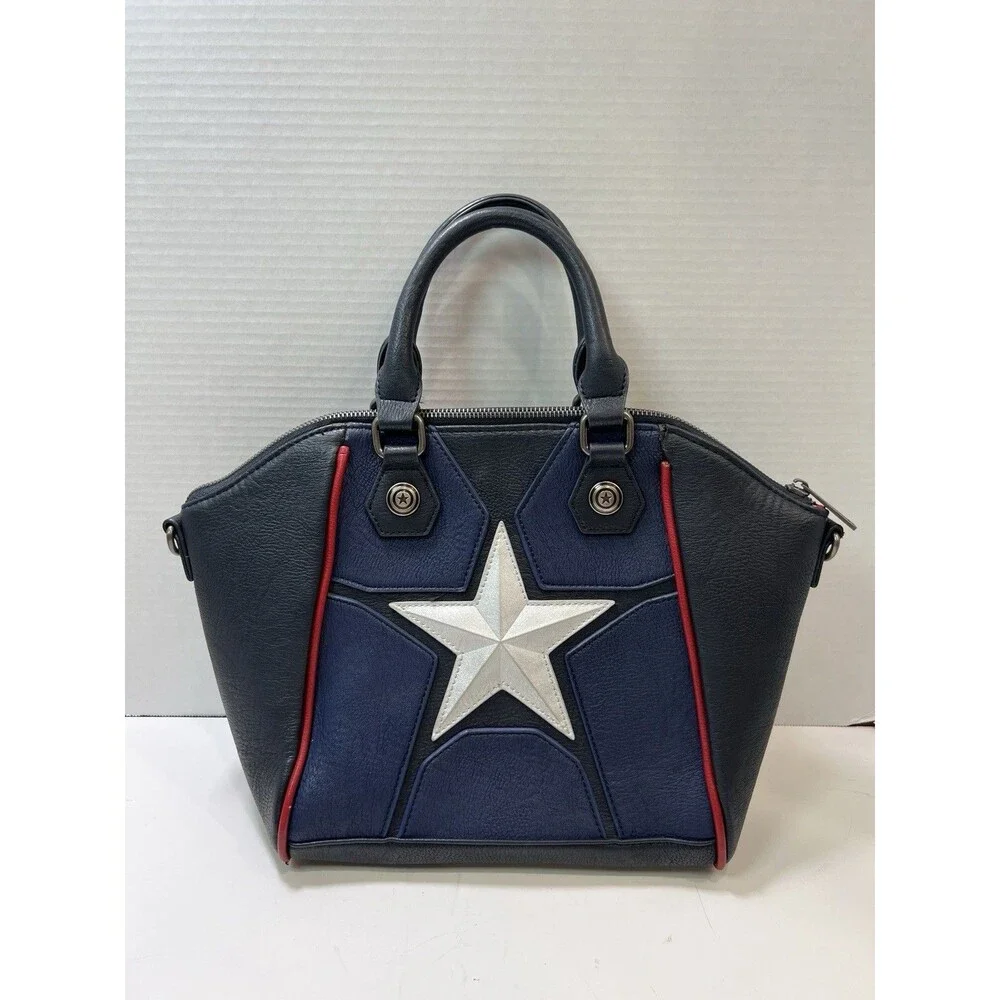 Loungefly Marvel Captain America Cosplay Crossbody Bag Silver Star Faux Leather